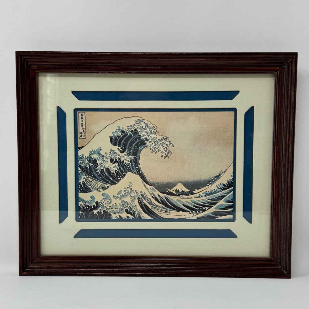 Vintage Hokusai Great Wave Framed Print Mat-Mates Replica Wall Art 8x10